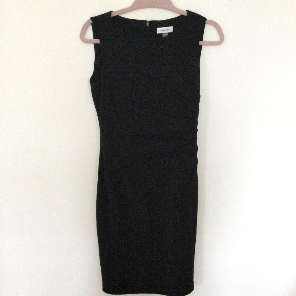 Calvin Klein Black Dress Cinched at Waist Sz 4 Zipper Back
